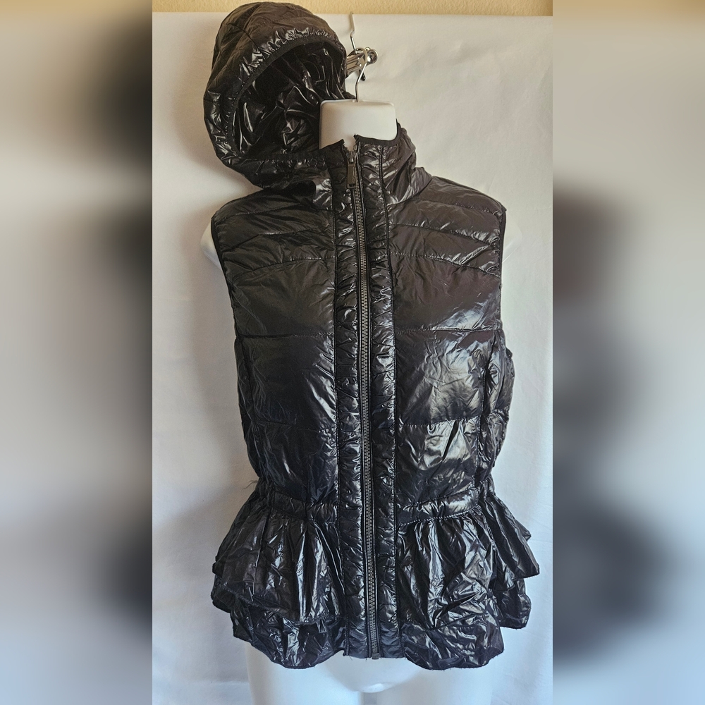 BCBGeneration Black Peplum Puffer Vest with Hood